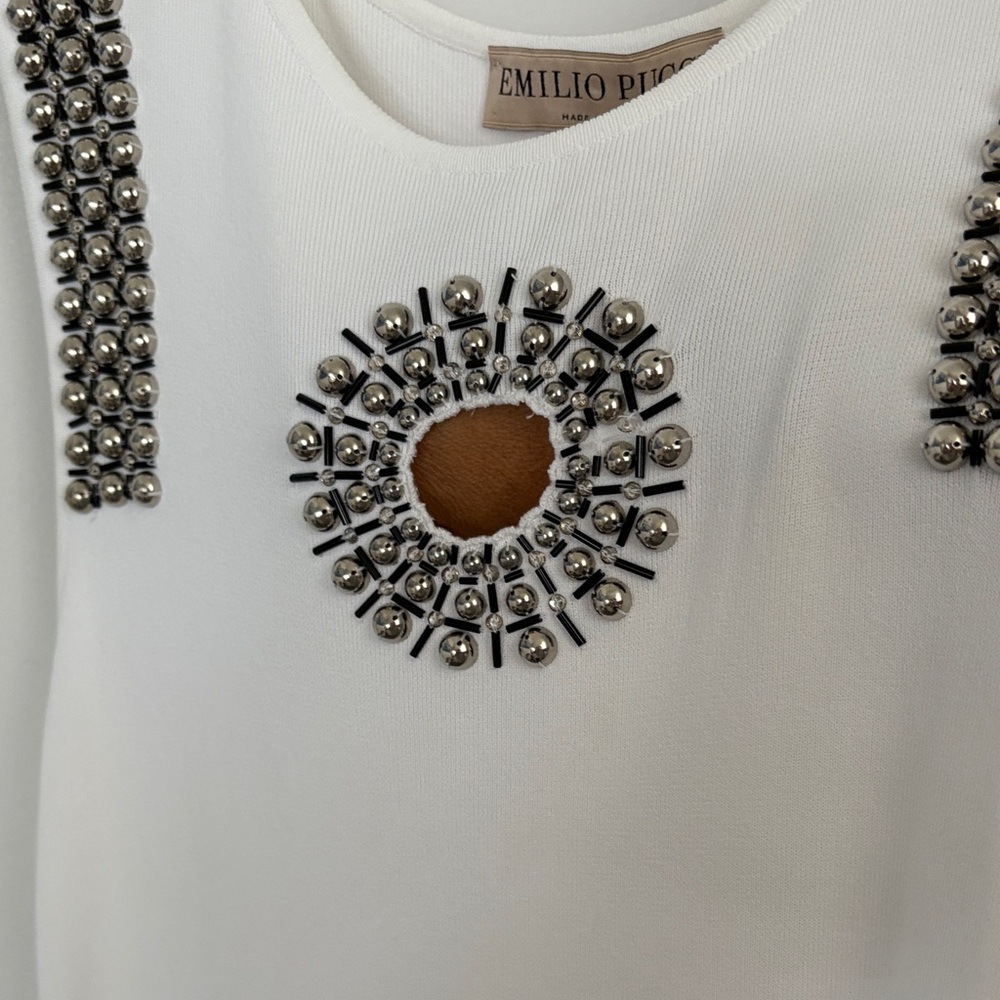 Emilio Pucci White Dress with Black and silver Embellishments - Picture 2 of 4